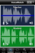 Screenshot of VoiceMatch feature showing teacher voice output on top and a student's voice sound graph on the bottom.