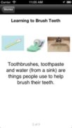 Screenshot of a series of a page about learning to brush teeth that feature three images across the upper part of the screen and text as to why it is important.