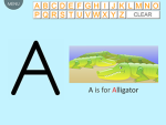 Screenshot with a large capital letter A on the left and a drawing of an alligator on the right.