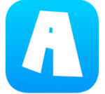 Bright blue square with a large thick letter "A" written in uppercase in elementary school style, with one leg of the letter shorter and slightly askew.