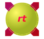 A large green circle with "rt" written in red lower case letters. Extending beyond the green circle, imaged in the background, is a large thick red "X".