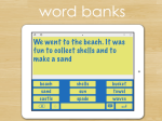 Various word choices such as shells, sand, and waves below a yellow text box with a sentence in it.