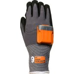 Standard glove with a small orange scanner attached to the back of it.