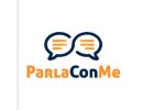 A software icon with the Italian words ParlaConMe written without spaces and the Con in blue while the Parla and Me are in Gold. There are two connecting dialog bubbles above the words, on pointing to Parla and one pointing to Me. The bubbles are outlined in blue with gold dashes for words.