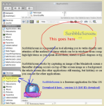 A screen of text with red circles and blue arrows are drawn to demonstrate ScribbleScreen's use.