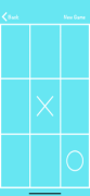 A tic tac toe board in white with a blue background.