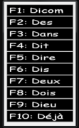 A table with 10 rows: each row has an F1-10 number and is followed by a word that begins with the letter D.