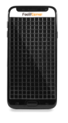 A black smartphone with tactile gridlines over the surface.