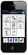 Grace application in a smartphone featuring the categories menu where users can choose options such as "sentence markers" or "colors."