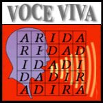 Logo that reads "Voce Viva" at the top and contains a grid of letters transposed over an icon of a person speaking.