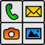 BIG Launcher icons, including a phone, camera, photos, and email options.