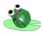 Small green device in the shape of a frog with three inputs.