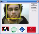 HeadDev head motion detector screen featuring a yellow square around a user's head and a white square around a person's nose.