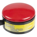 Cylindrical yellow-and-black switch base with red button on top.