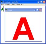 Large letter A in window in front of text box. 