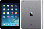 The front of the iPad shows up to six rows of icons in 4 columns. The back illustrates the space gray option with an Apple Logo. 