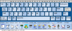 Screenshot of an on-screen keyboard with a light blue background and a series of menu options across the bottom.