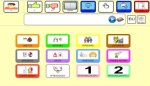 Screenshot of an AAC board with a 3x4 grid of symbols on the lower half and menu symbol choices across the top.