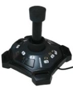 A black free standing device with a joystick in the center.