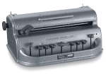 A device similar to a typewriter but with few buttons and an adjuster on top.