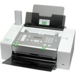 Large white and gray printer / fax machine with multiple button settings.