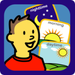 Choice Works app logo featuring three colorful boards overlaid by the one below it and labeled: Nighttime, morning and daytime. There is also a drawn of a young boy with a bright red shirt and brown hair. 