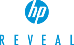 HP Reveal logo showing the lower case "hp" as white letters in a blue circle with the word reveal written in caps under it.