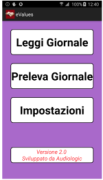 A purple screen displaying several Italian news headlines in bold, black font against white backgrounds.