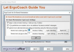Menu for sit-stand workstation ErgoCoach settings with timing options.