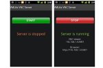 Android screenshots of the start and stop screen displays about the Server is running.