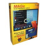 Large, yellow rectangular software box with screen shot of MAGic software menu on cover.