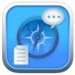 TalkingWeb app icon, featuring a blue background with compass, speech bubble, and document pages.