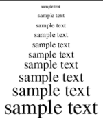 A screenshot of "sample text" in different font sizes, going from small to progressively larger.
