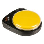 Black, round base with round, yellow button on top.