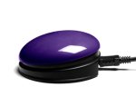 Purple round switch button with cord attached to base.