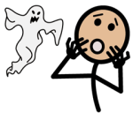 Example of a symbol that is included in the software. The symbol is a stick figure scared by ghost.