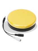 Large yellow button with input cables.