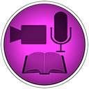 Shows the logo of Note Studio which is a circle of magenta in color with icons of a mic, a video camera and an open book.
