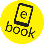 A graphics logo with the word "e book" in black font and a simple, black illustration of an e-reader. The letter "e" is written over the screen of the e-reader illustration. There is a bright yellow circle in the background of the graphic.