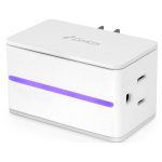 Long, white, rectangular plug with purple stripe along the front and outlet on side.