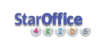 Logo showing the text StarOffice in blue color and beneath it the "4 KIDS" text inside bubbles.