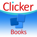 A square image with the word Clicker written across the top against a white background and three small blue squares against a blue background on the bottom half of the image.
