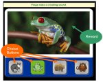 Screenshot showing image of a frog on a stem with four button options along the bottom of the screen.