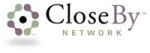 A light green and mauve, tubular circle graphic, with the words "CloseBy Network" in black, green, and mauve font next to the graphic.