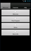 Screenshot of main menu, with four, long, horizontally stacked bars representing function options.