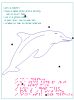 An outline drawing of a dolphin with both English and braille printed around the graphic.