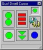 Screenshot showing cursor selection options, including two green go buttons, a red pause button, and a settings option.