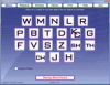 Screenshot of four rows of letters in white blocks against a purple background.