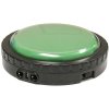 A round switch with a green surface and a black base.