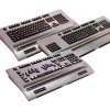 Three gray keyboards with black keys: The Modular Keyboard, the Modular Keyboard with number pad, and the Modular Braille Keyboard.